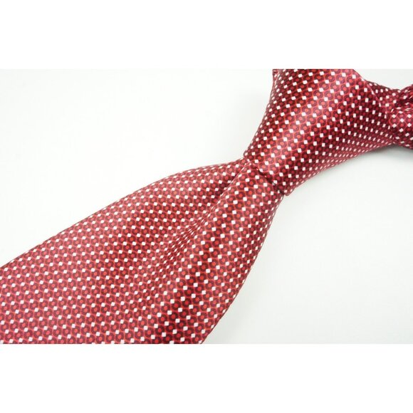 Ermenegildo Zegna Cherry Red Black Geometric Silk Tie MAde in Italy